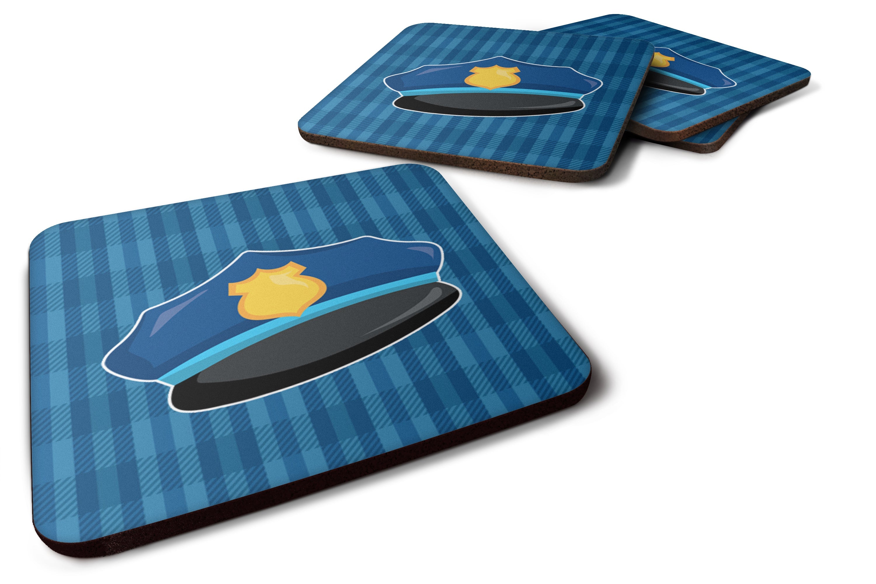 Police Hat Foam Coasters Set of 4 Cup Coasters for Indoor Outdoor, Tabletop Protection, Anti Slip, Mouse pad Material