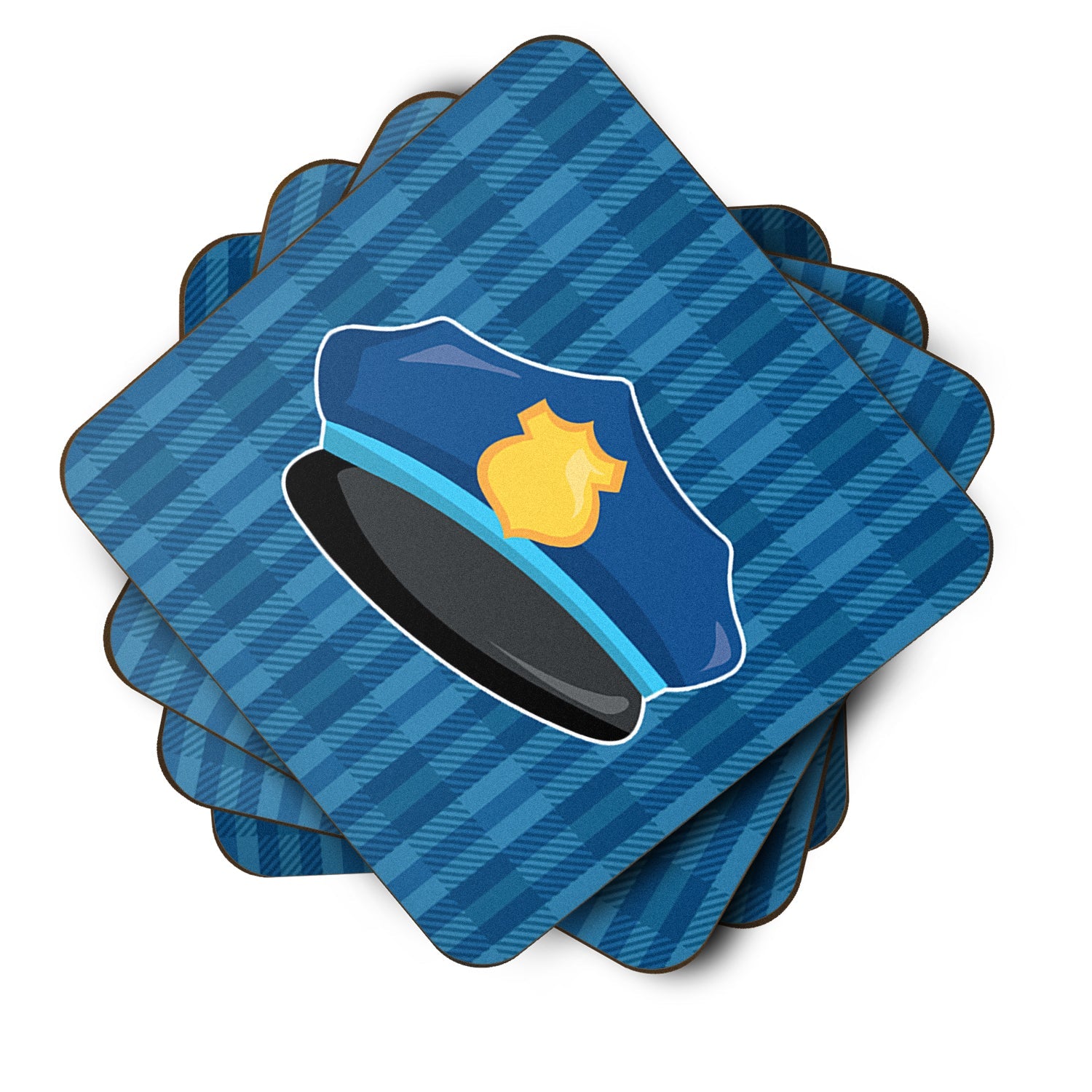 Police Hat Foam Coasters Set of 4 Cup Coasters for Indoor Outdoor, Tabletop Protection, Anti Slip, Mouse pad Material