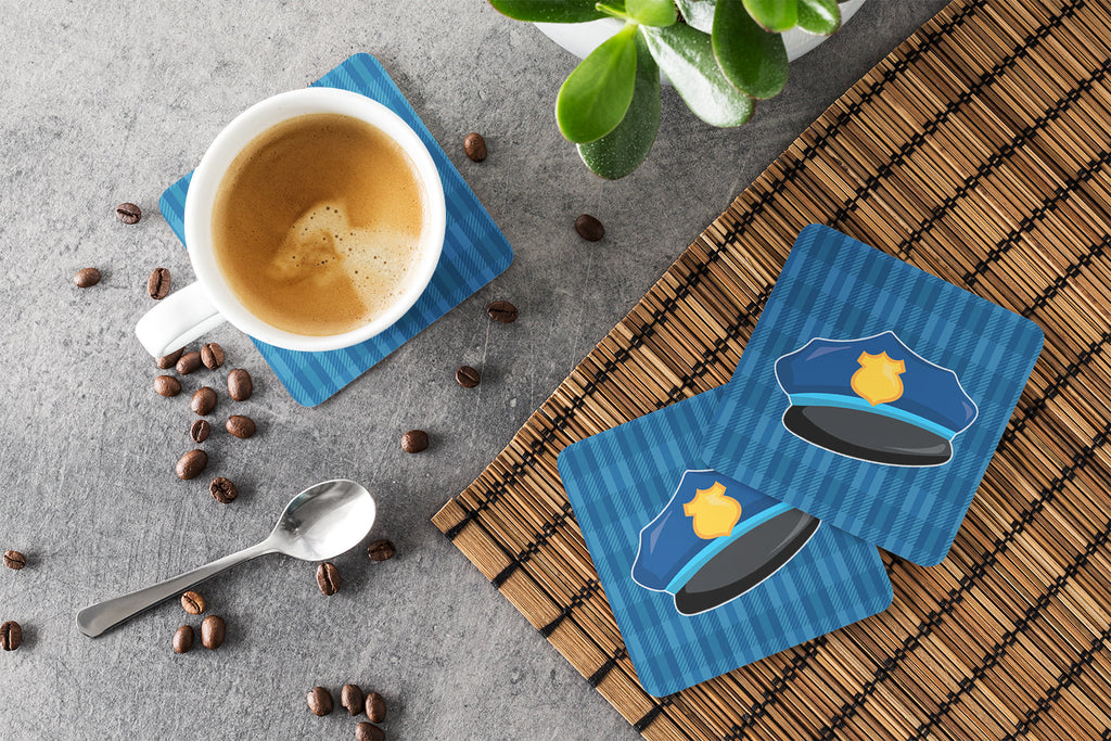 Police Hat Foam Coasters Set of 4 Cup Coasters for Indoor Outdoor, Tabletop Protection, Anti Slip, Mouse pad Material