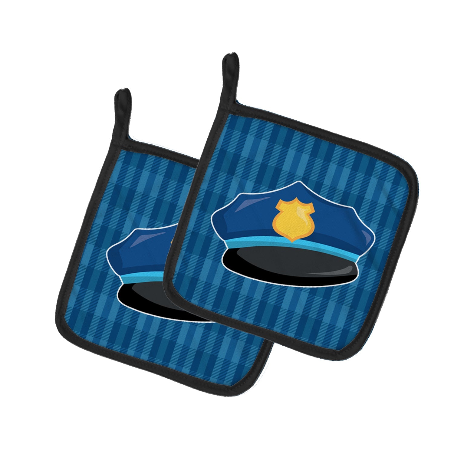 Police Hat Pot Holder Set of 2 Heat Resistant Quilted Hot Pads 7.5 x 7.5 Inch, Insulated Kitchen Trivets for Cooking & Baking