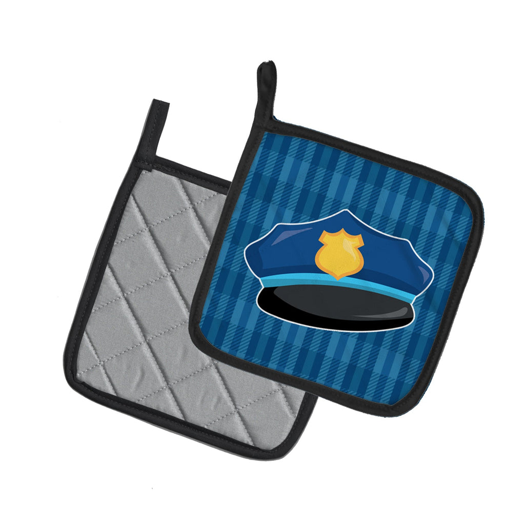 Police Hat Pot Holder Set of 2 Heat Resistant Quilted Hot Pads 7.5 x 7.5 Inch, Insulated Kitchen Trivets for Cooking & Baking