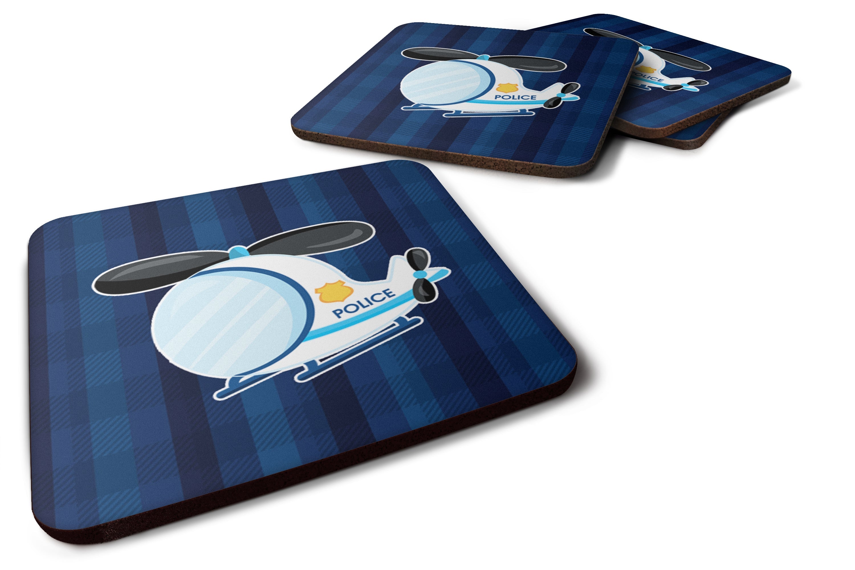 Police Helicopter Foam Coasters Set of 4 Cup Coasters for Indoor Outdoor, Tabletop Protection, Anti Slip, Mouse pad Material