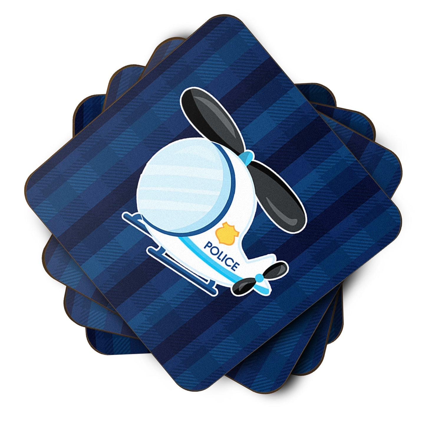 Police Helicopter Foam Coasters Set of 4 Cup Coasters for Indoor Outdoor, Tabletop Protection, Anti Slip, Mouse pad Material