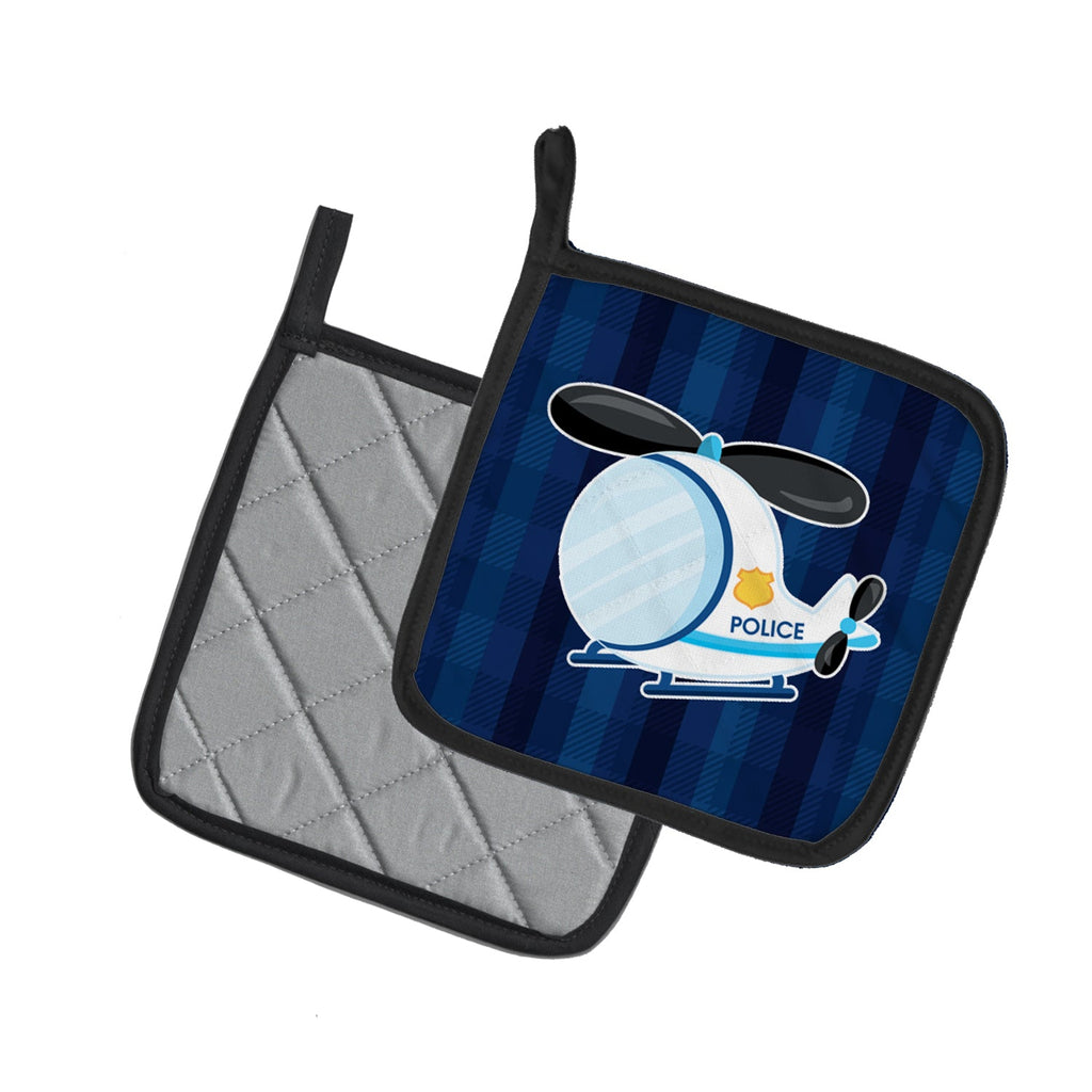 Police Helicopter Pot Holder Set of 2 Heat Resistant Quilted Hot Pads 7.5 x 7.5 Inch, Insulated Kitchen Trivets for Cooking & Baking