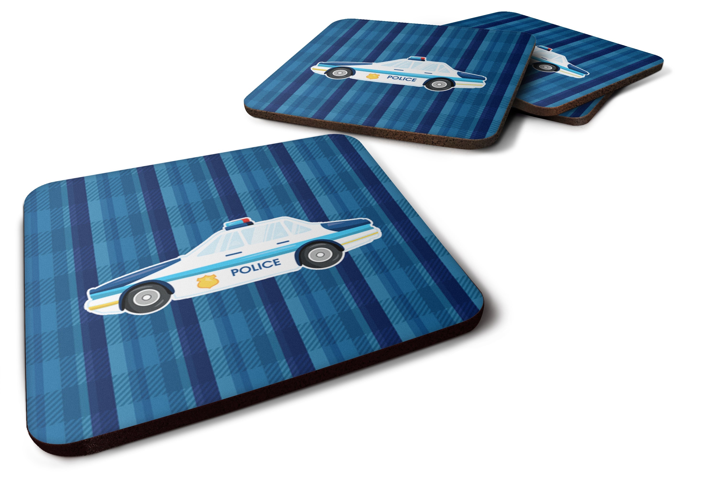 Police Car Foam Coasters Set of 4 Cup Coasters for Indoor Outdoor, Tabletop Protection, Anti Slip, Mouse pad Material