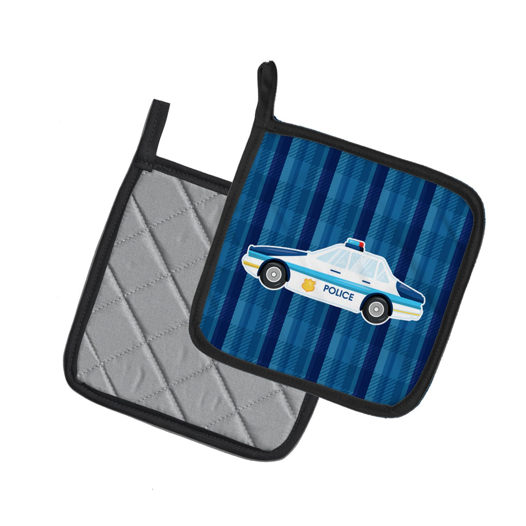 Police Car Pot Holder Set of 2 Heat Resistant Quilted Hot Pads 7.5 x 7.5 Inch, Insulated Kitchen Trivets for Cooking & Baking