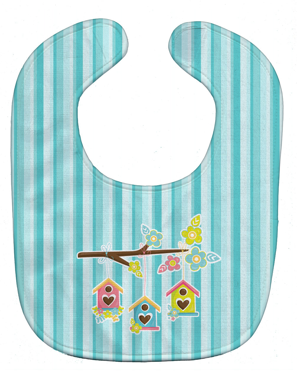 Birdhouses on Blue Stripes Baby Bib Easy-Clean Baby Bib Baby Feeding Accessory Baby Mealtime Essential, 10 x 13, Multicolor