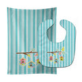 Birdhouses on Blue Stripes Baby Bib & Burp Cloth Easy-Clean Baby Bib Baby Feeding Accessory Baby Mealtime Essential