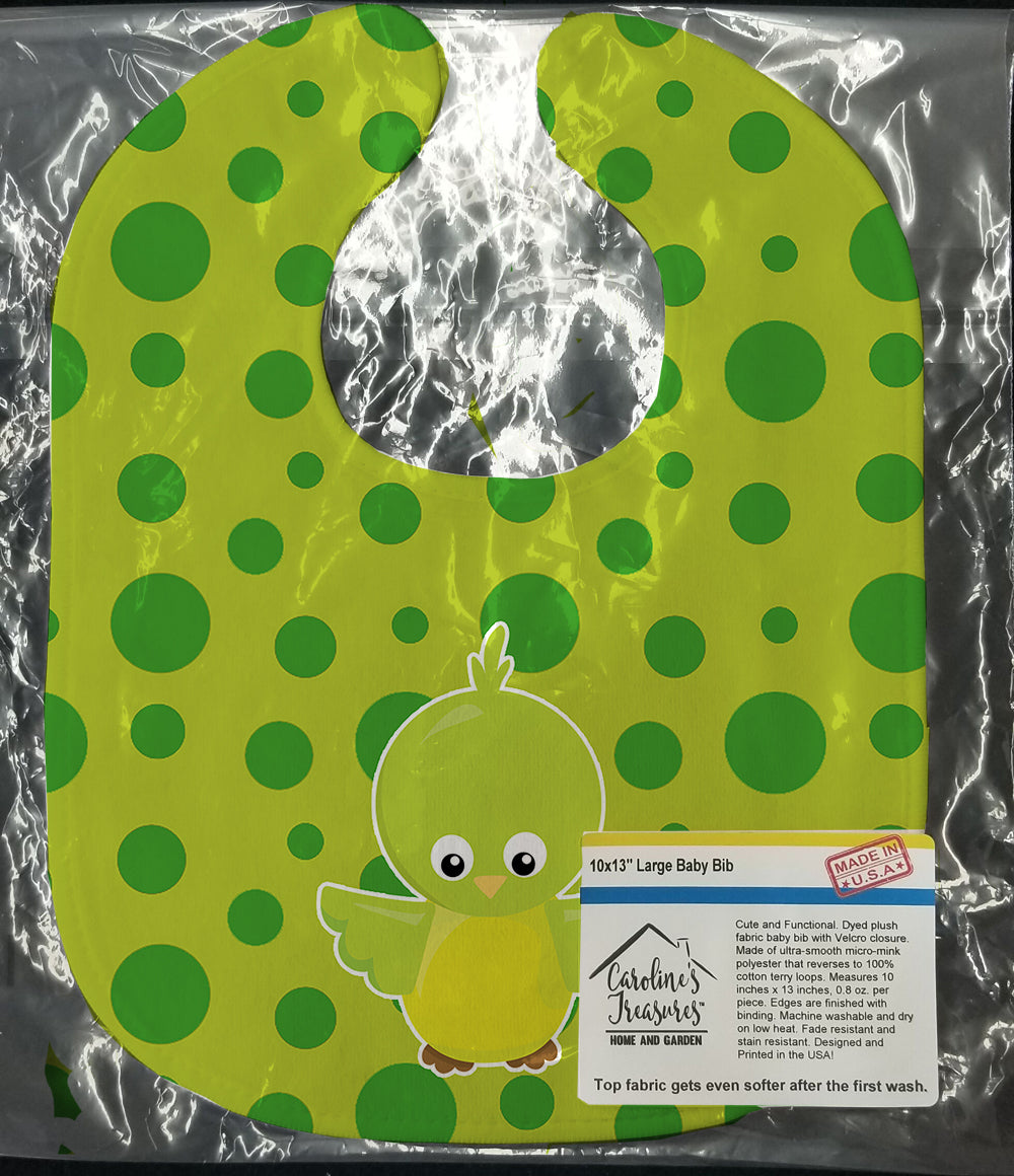 Bird on Green Polkadots Baby Bib Easy-Clean Baby Bib Baby Feeding Accessory Baby Mealtime Essential, 10 x 13, Multicolor