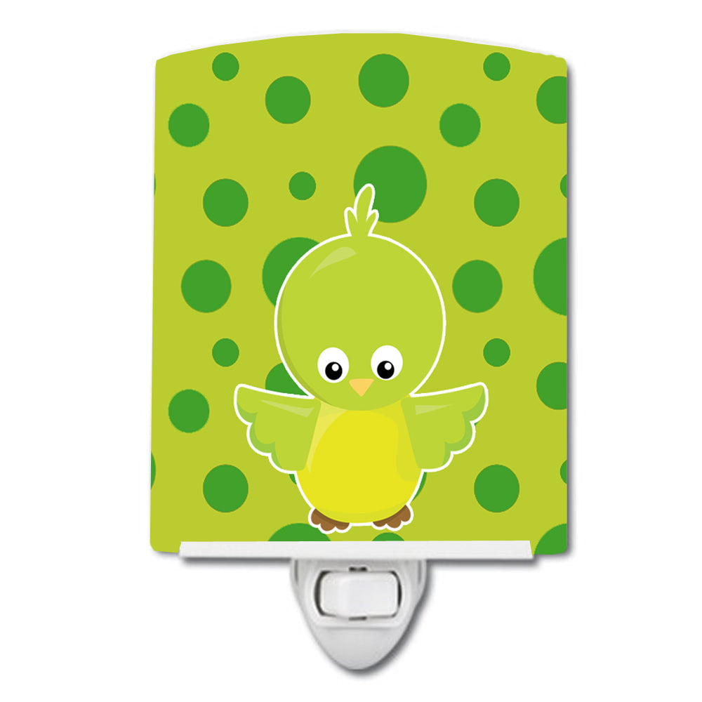 Bird on Green Polkadots Ceramic Night Light Compact, UL-Certified, Ideal for Bedroom, Bathroom, Nursery, Hallway, Kitchen, 6x4x3, Multicolor