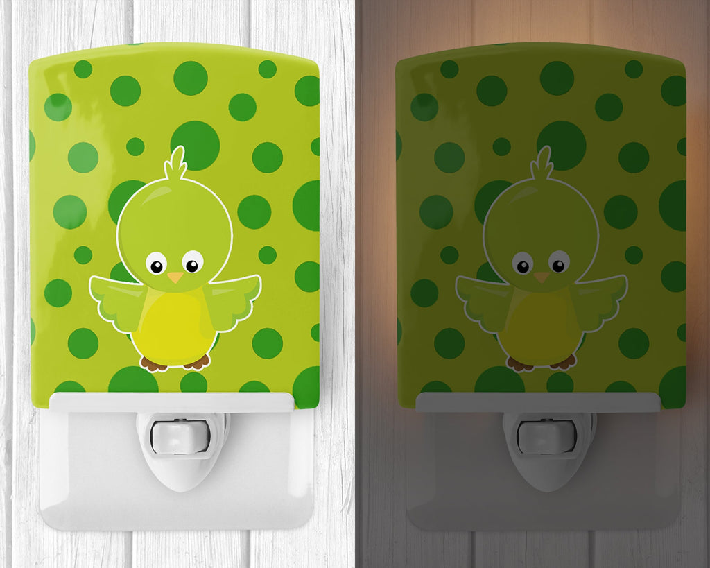 Bird on Green Polkadots Ceramic Night Light Compact, UL-Certified, Ideal for Bedroom, Bathroom, Nursery, Hallway, Kitchen, 6x4x3, Multicolor