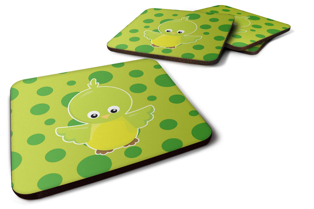 Bird on Green Polkadots Foam Coasters Set of 4 Cup Coasters for Indoor Outdoor, Tabletop Protection, Anti Slip, Mouse pad Material