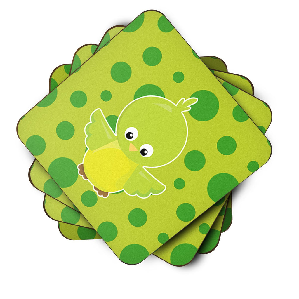 Bird on Green Polkadots Foam Coasters Set of 4 Cup Coasters for Indoor Outdoor, Tabletop Protection, Anti Slip, Mouse pad Material