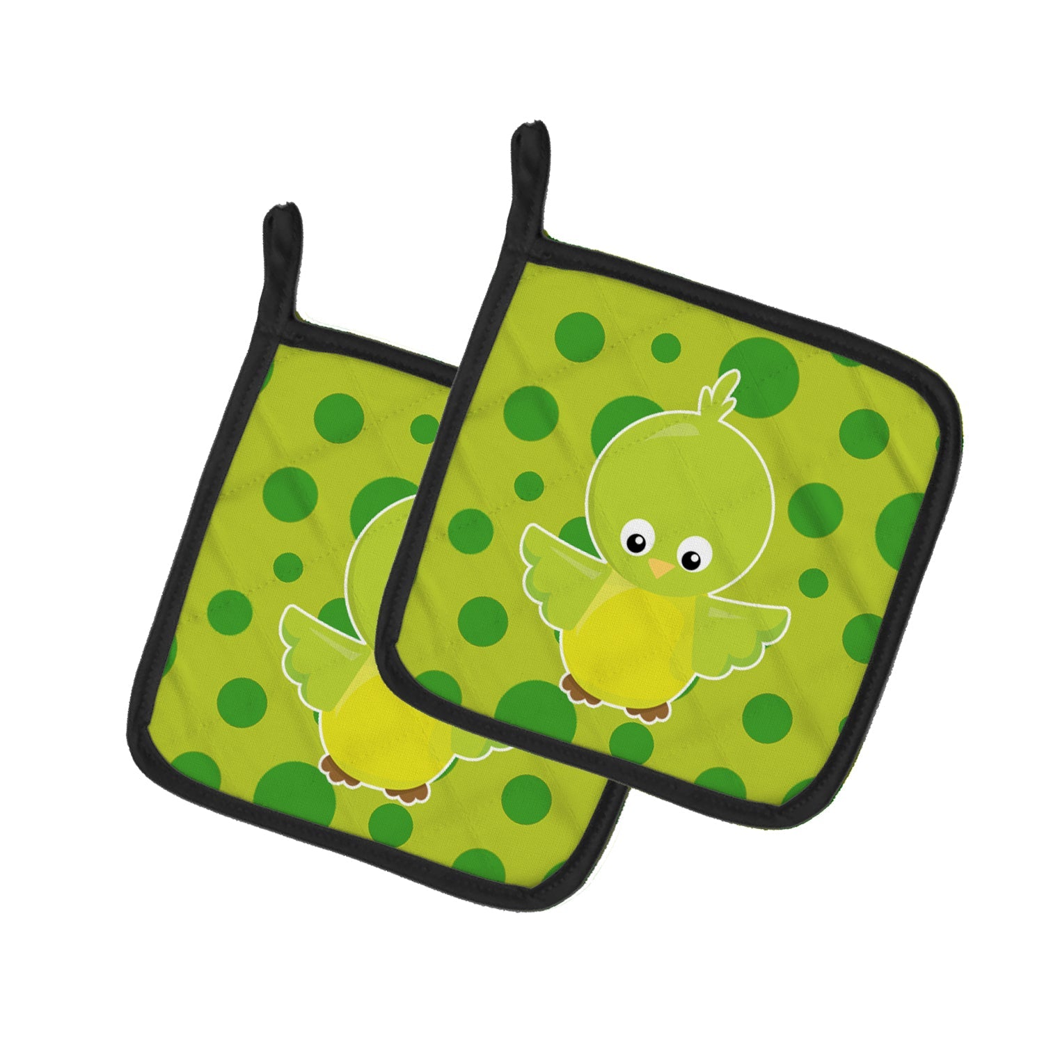 Bird on Green Polkadots Pot Holder Set of 2 Heat Resistant Quilted Hot Pads 7.5 x 7.5 Inch, Insulated Kitchen Trivets for Cooking & Baking