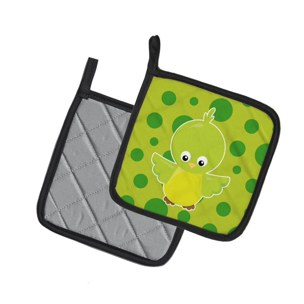 Bird on Green Polkadots Pot Holder Set of 2 Heat Resistant Quilted Hot Pads 7.5 x 7.5 Inch, Insulated Kitchen Trivets for Cooking & Baking