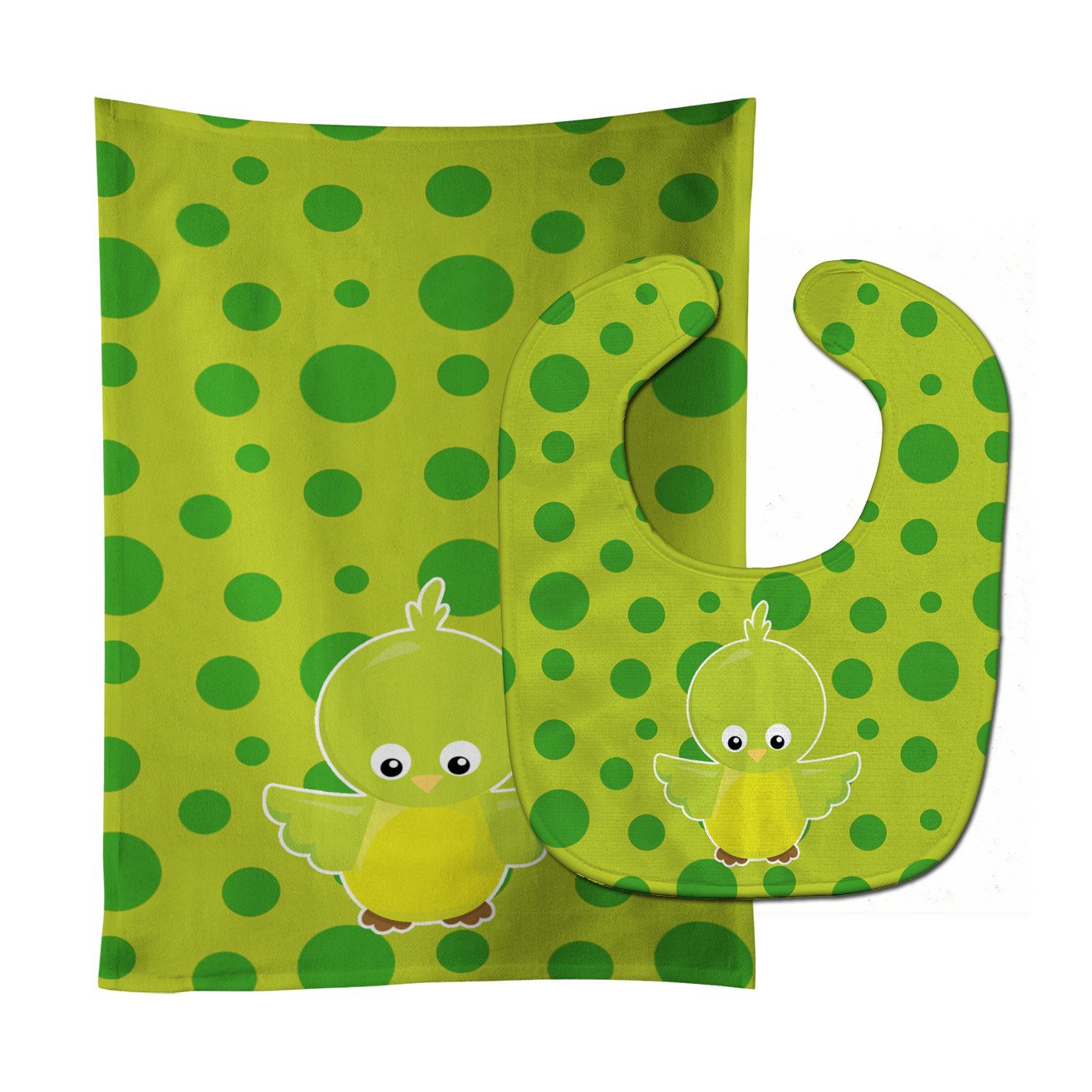 Bird on Green Polkadots Baby Bib & Burp Cloth Easy-Clean Baby Bib Baby Feeding Accessory Baby Mealtime Essential