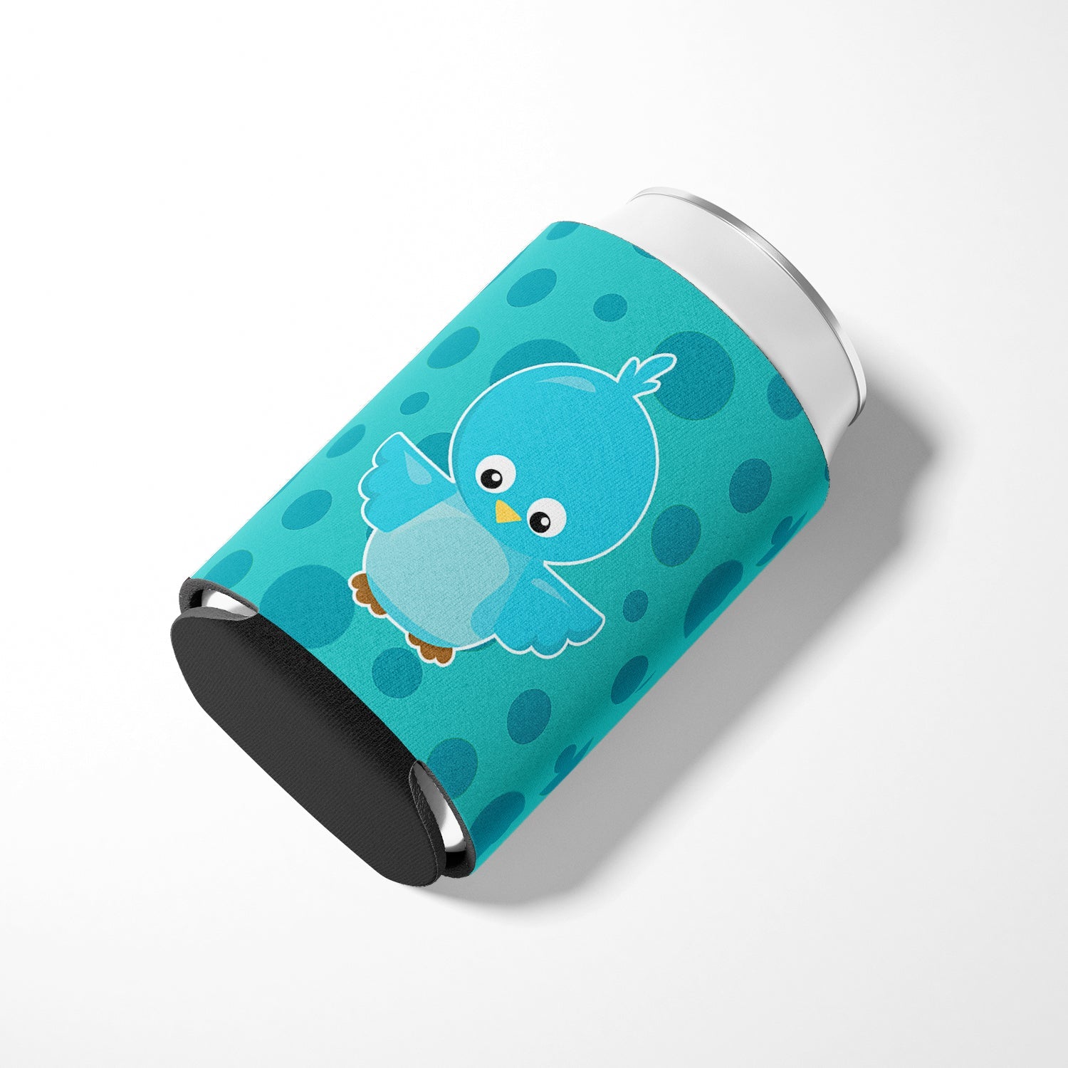 Bird on Blue Polkadots Can or Bottle Hugger Cooler Sleeve for Standard 12 oz Cans, Insulated Foam Beer & Soda Can Hugger Reusable