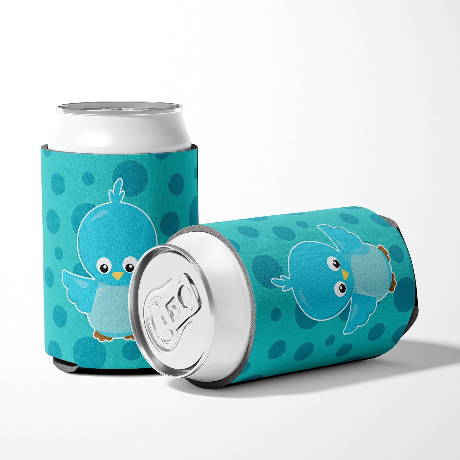 Bird on Blue Polkadots Can or Bottle Hugger Cooler Sleeve for Standard 12 oz Cans, Insulated Foam Beer & Soda Can Hugger Reusable