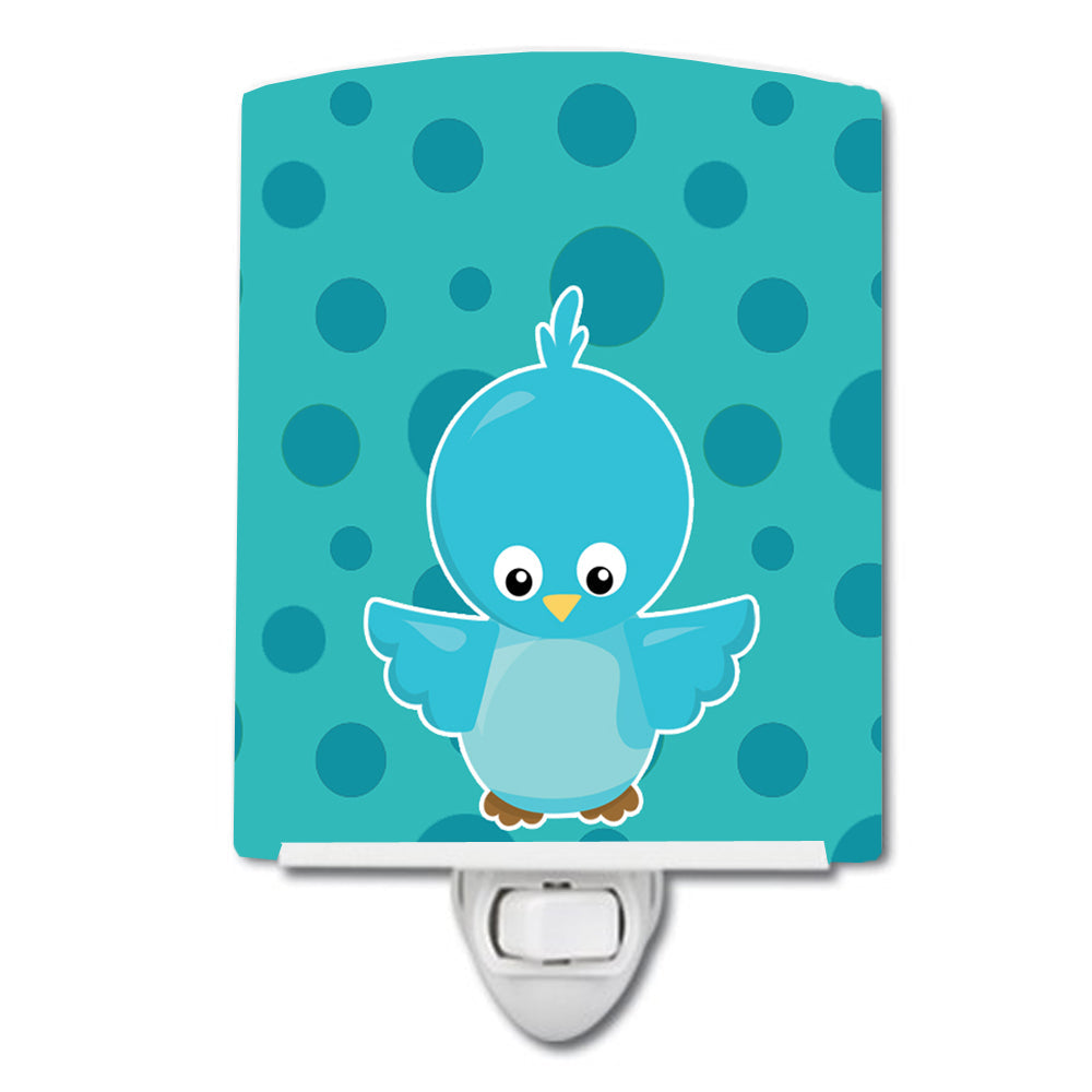 Bird on Blue Polkadots Ceramic Night Light Compact, UL-Certified, Ideal for Bedroom, Bathroom, Nursery, Hallway, Kitchen, 6x4x3, Multicolor