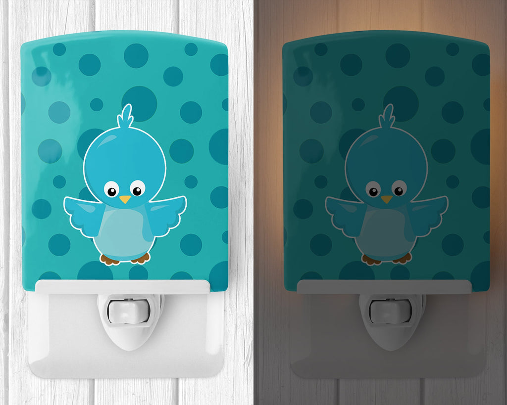 Bird on Blue Polkadots Ceramic Night Light Compact, UL-Certified, Ideal for Bedroom, Bathroom, Nursery, Hallway, Kitchen, 6x4x3, Multicolor