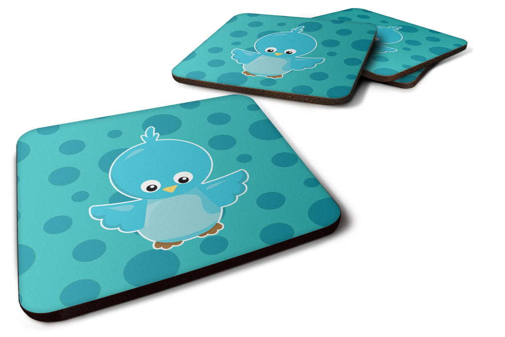 Bird on Blue Polkadots Foam Coasters Set of 4 Cup Coasters for Indoor Outdoor, Tabletop Protection, Anti Slip, Mouse pad Material