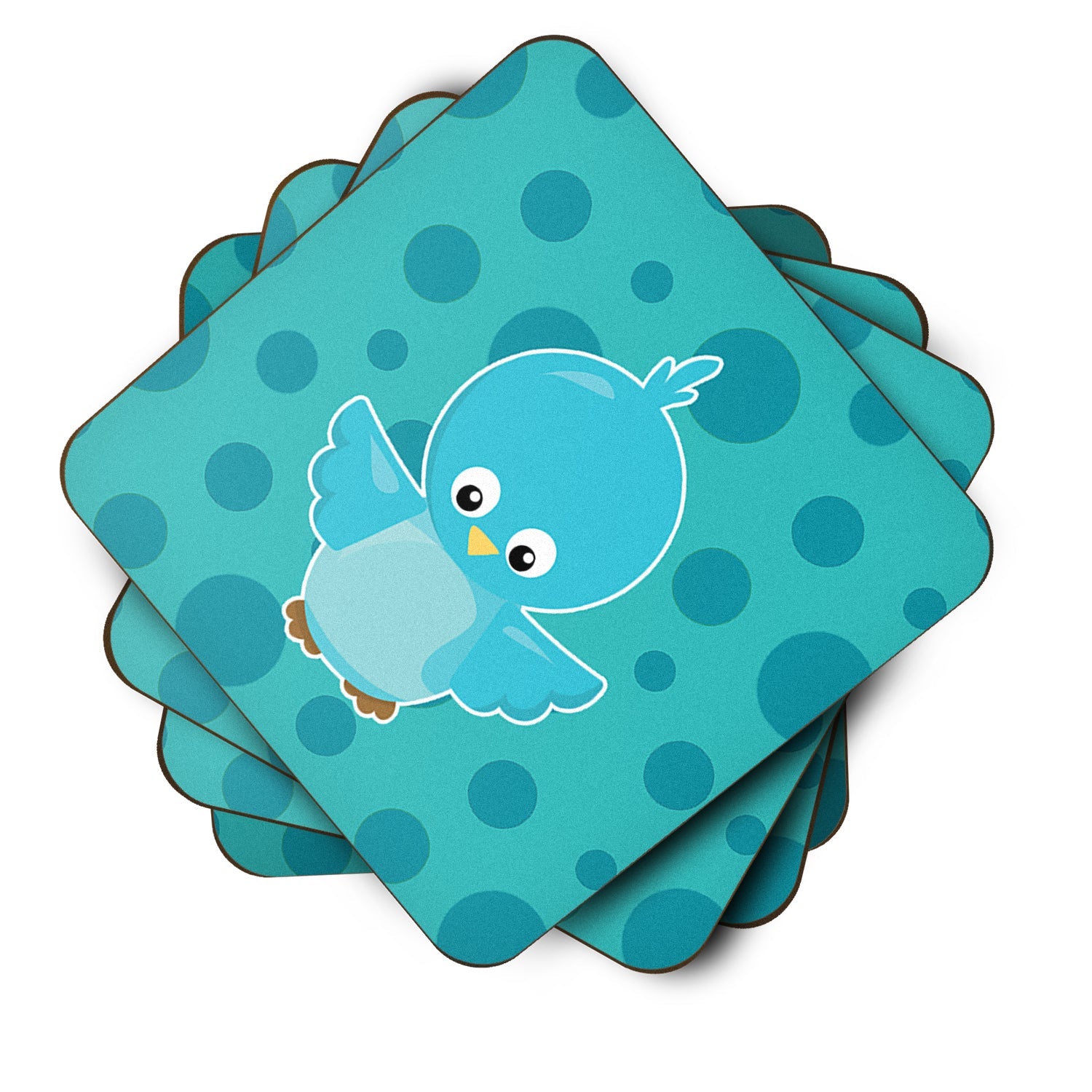 Bird on Blue Polkadots Foam Coasters Set of 4 Cup Coasters for Indoor Outdoor, Tabletop Protection, Anti Slip, Mouse pad Material