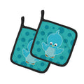 Bird on Blue Polkadots Pot Holder Set of 2 Heat Resistant Quilted Hot Pads 7.5 x 7.5 Inch, Insulated Kitchen Trivets for Cooking & Baking