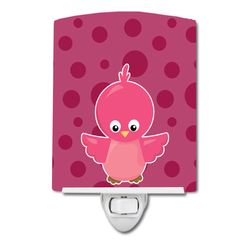 Bird on Pink Polkadots Ceramic Night Light Compact, UL-Certified, Ideal for Bedroom, Bathroom, Nursery, Hallway, Kitchen, 6x4x3, Multicolor