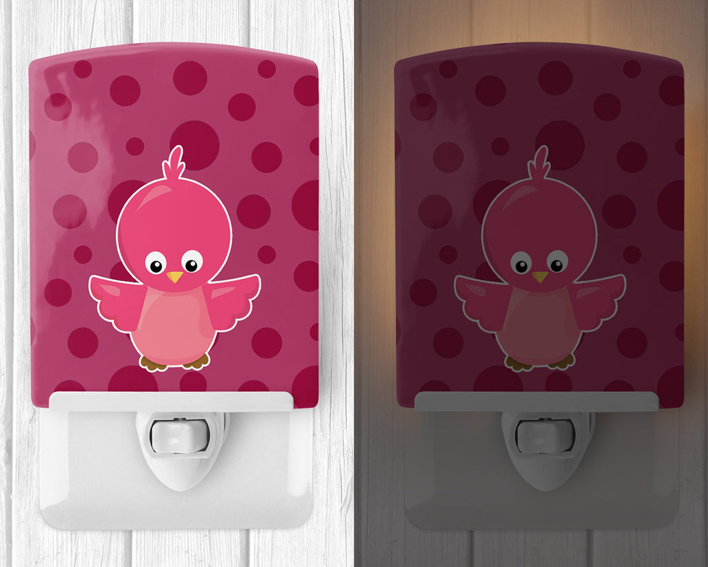 Bird on Pink Polkadots Ceramic Night Light Compact, UL-Certified, Ideal for Bedroom, Bathroom, Nursery, Hallway, Kitchen, 6x4x3, Multicolor