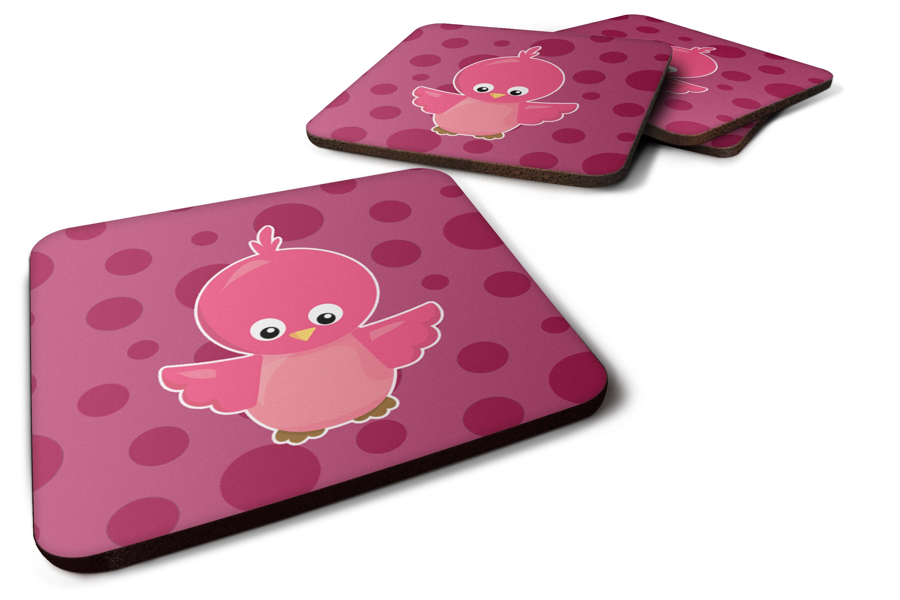 Bird on Pink Polkadots Foam Coasters Set of 4 Cup Coasters for Indoor Outdoor, Tabletop Protection, Anti Slip, Mouse pad Material