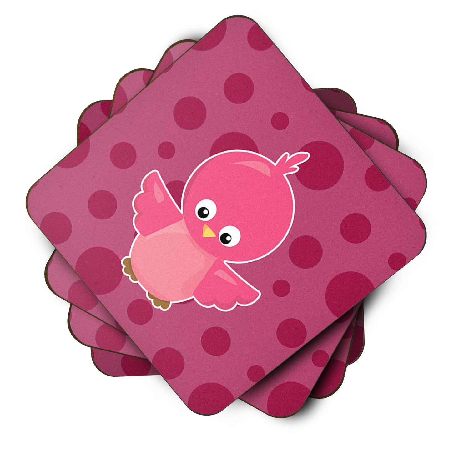 Bird on Pink Polkadots Foam Coasters Set of 4 Cup Coasters for Indoor Outdoor, Tabletop Protection, Anti Slip, Mouse pad Material