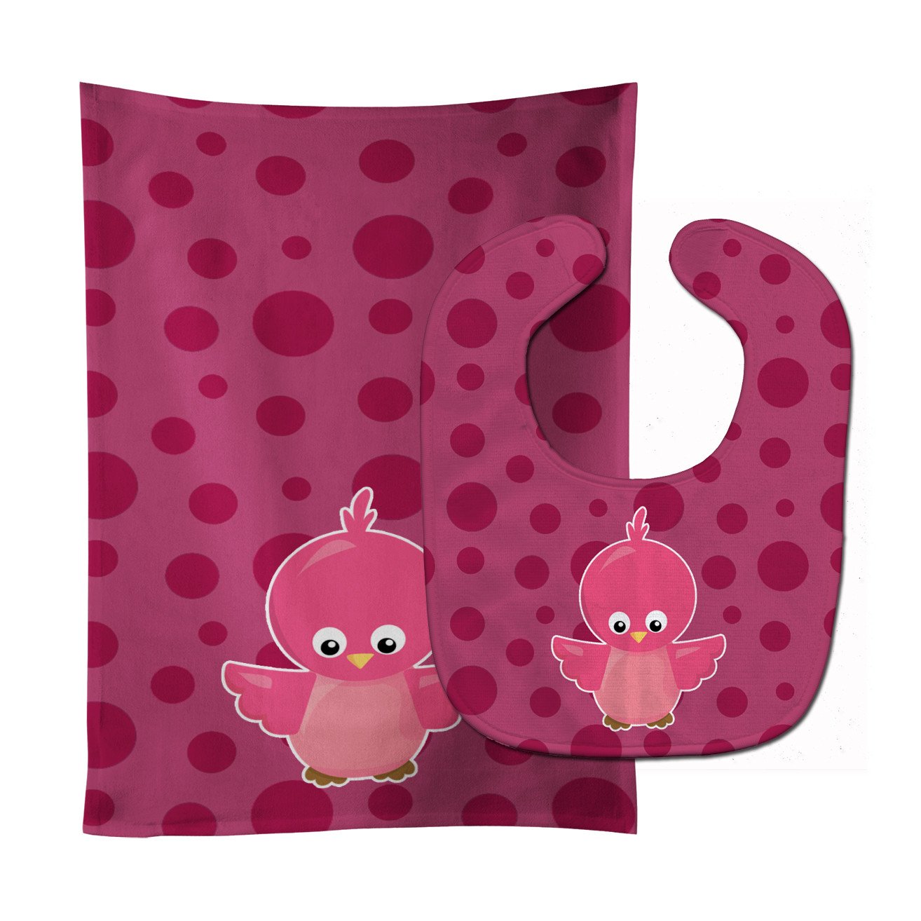 Bird on Pink Polkadots Baby Bib & Burp Cloth Easy-Clean Baby Bib Baby Feeding Accessory Baby Mealtime Essential