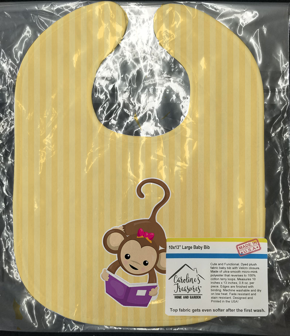 Monkey Reading Baby Bib Easy-Clean Baby Bib Baby Feeding Accessory Baby Mealtime Essential, 10 x 13, Multicolor