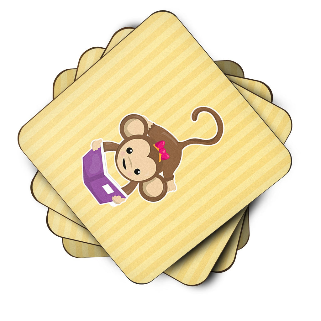 Monkey Reading Foam Coasters Set of 4 Cup Coasters for Indoor Outdoor, Tabletop Protection, Anti Slip, Mouse pad Material