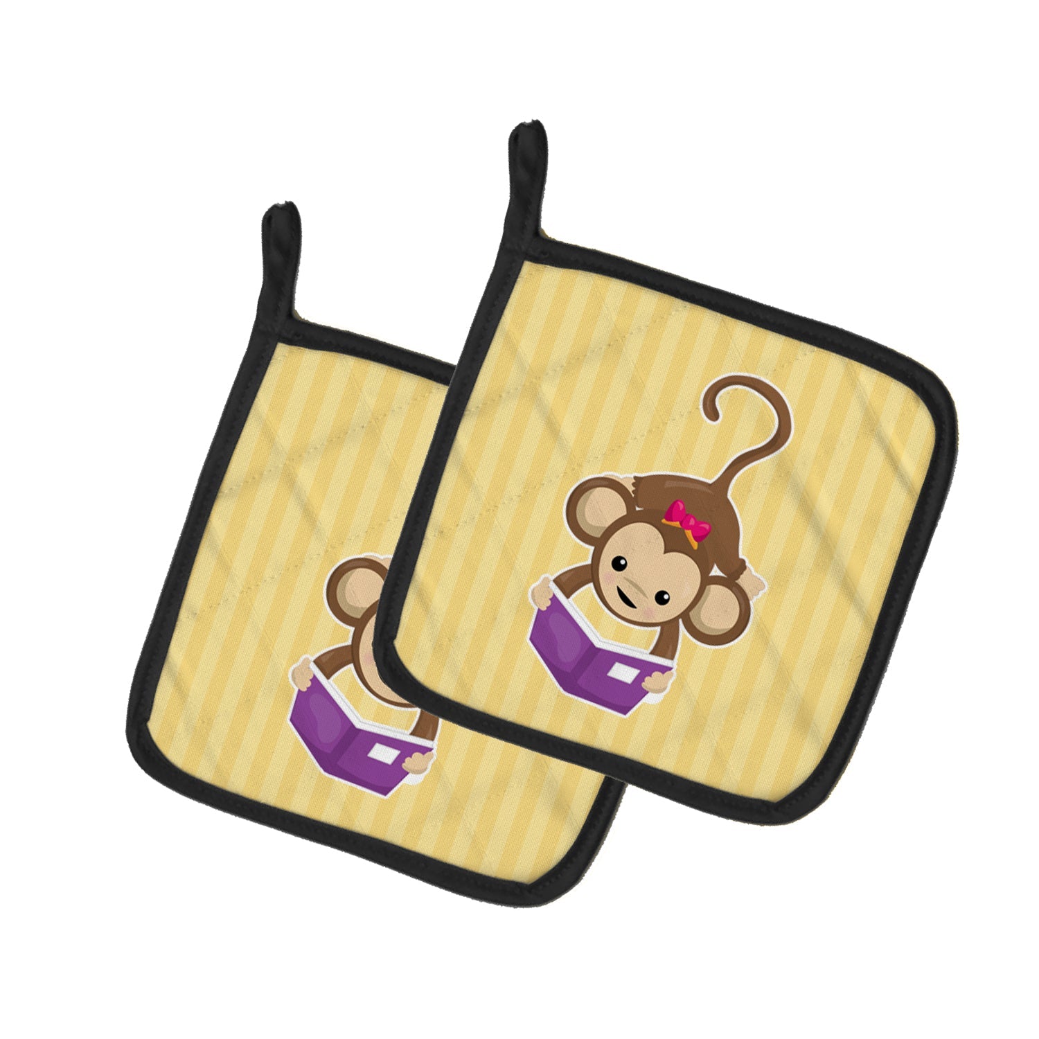Monkey Reading Pot Holder Set of 2 Heat Resistant Quilted Hot Pads 7.5 x 7.5 Inch, Insulated Kitchen Trivets for Cooking & Baking