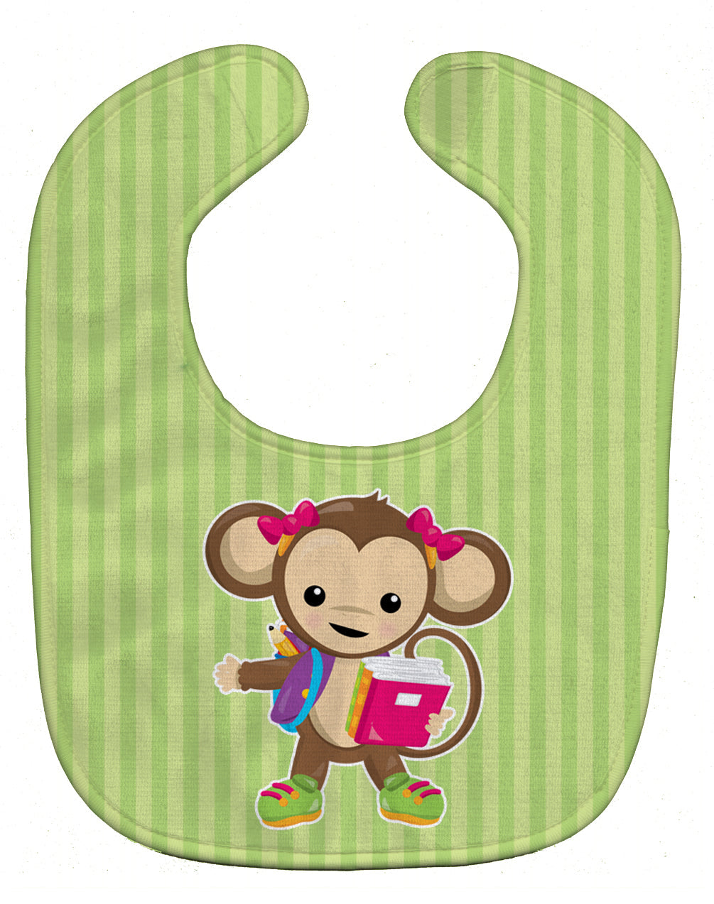 Monkey Going to School Baby Bib Easy-Clean Baby Bib Baby Feeding Accessory Baby Mealtime Essential, 10 x 13, Multicolor