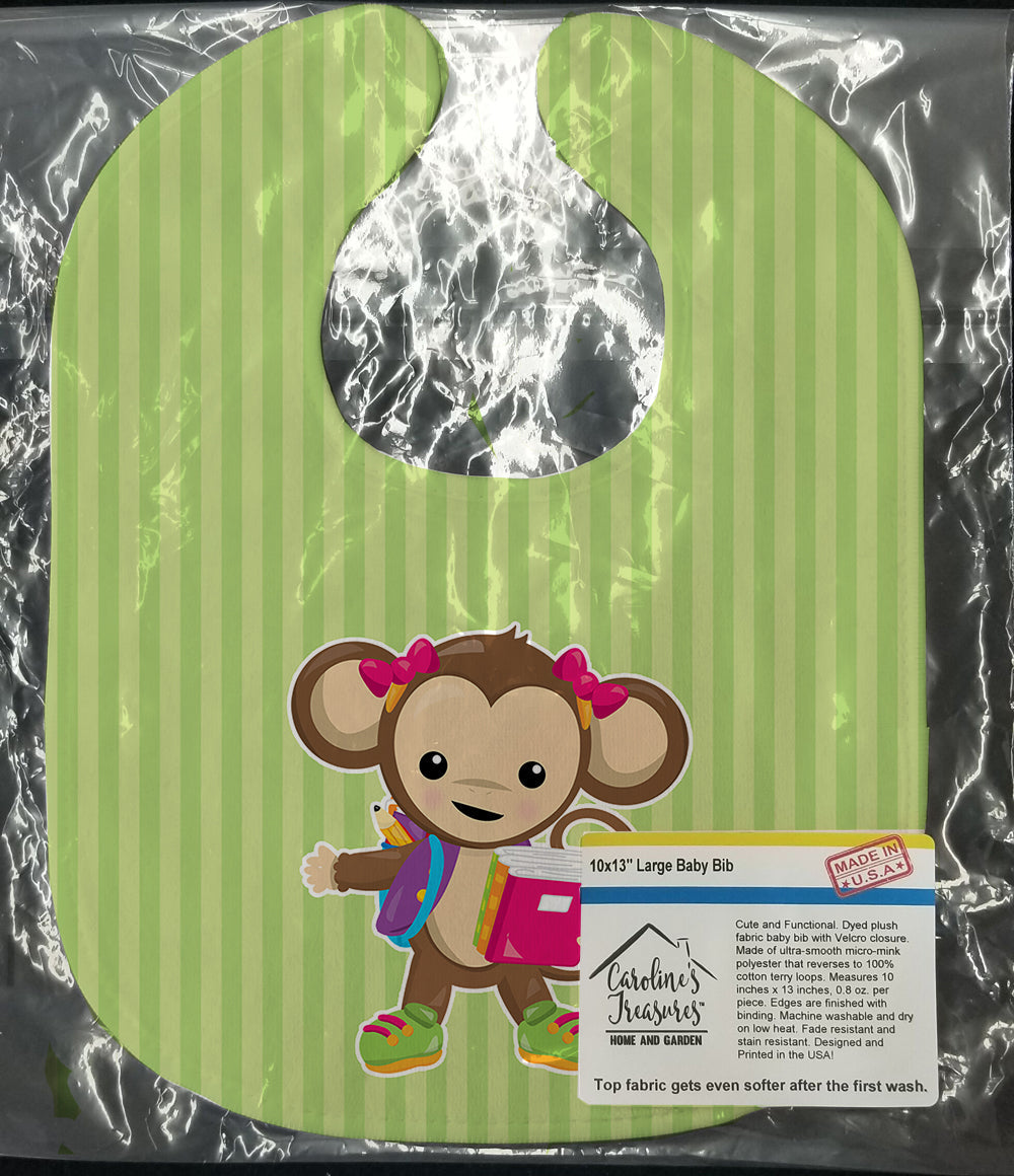 Monkey Going to School Baby Bib Easy-Clean Baby Bib Baby Feeding Accessory Baby Mealtime Essential, 10 x 13, Multicolor