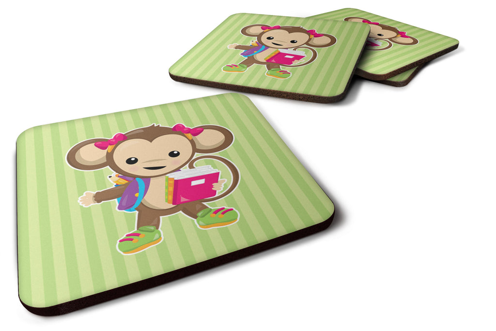 Monkey Going to School Foam Coasters Set of 4 Cup Coasters for Indoor Outdoor, Tabletop Protection, Anti Slip, Mouse pad Material