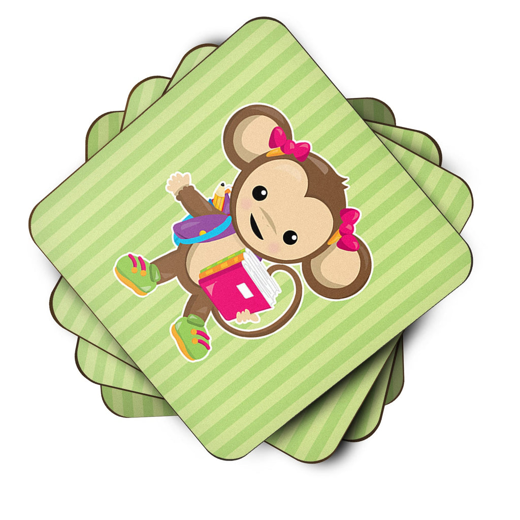 Monkey Going to School Foam Coasters Set of 4 Cup Coasters for Indoor Outdoor, Tabletop Protection, Anti Slip, Mouse pad Material