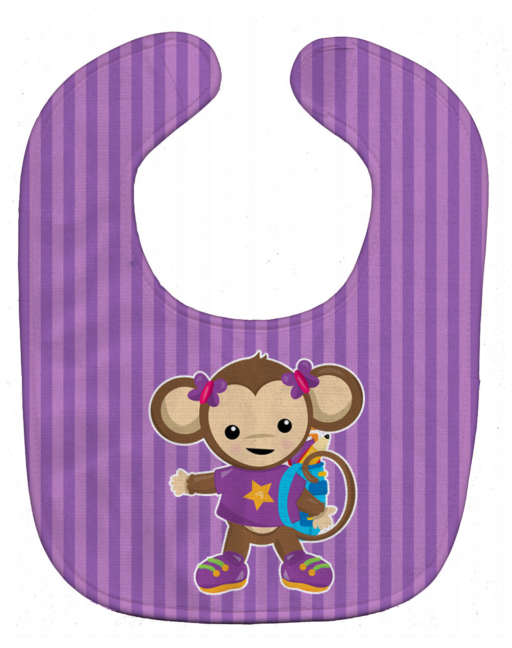 Monkey with Backpack Baby Bib Easy-Clean Baby Bib Baby Feeding Accessory Baby Mealtime Essential, 10 x 13, Multicolor