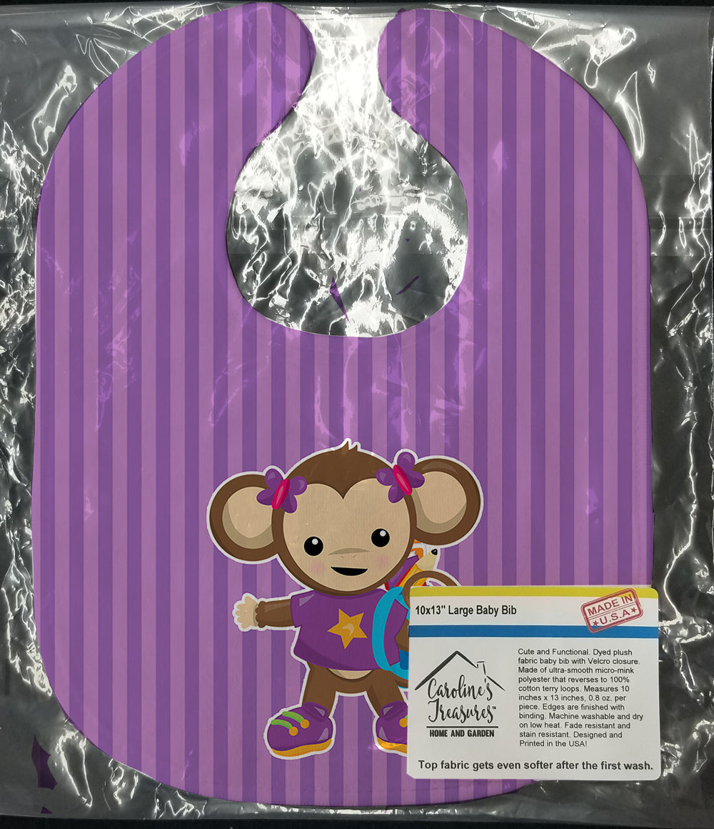Monkey with Backpack Baby Bib Easy-Clean Baby Bib Baby Feeding Accessory Baby Mealtime Essential, 10 x 13, Multicolor