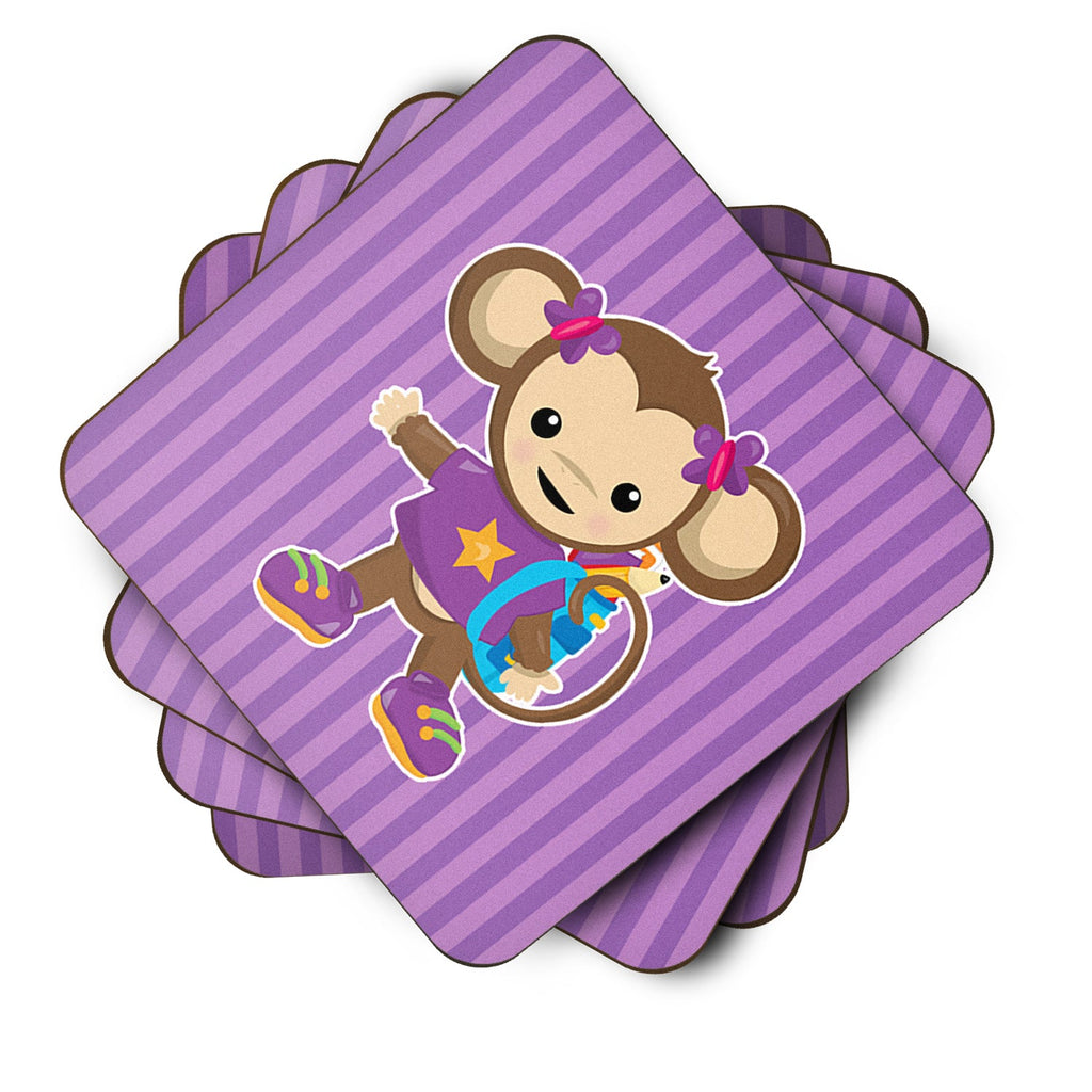 Monkey with Backpack Foam Coasters Set of 4 Cup Coasters for Indoor Outdoor, Tabletop Protection, Anti Slip, Mouse pad Material