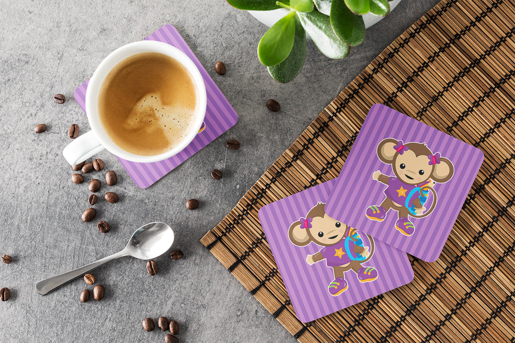 Monkey with Backpack Foam Coasters Set of 4 Cup Coasters for Indoor Outdoor, Tabletop Protection, Anti Slip, Mouse pad Material