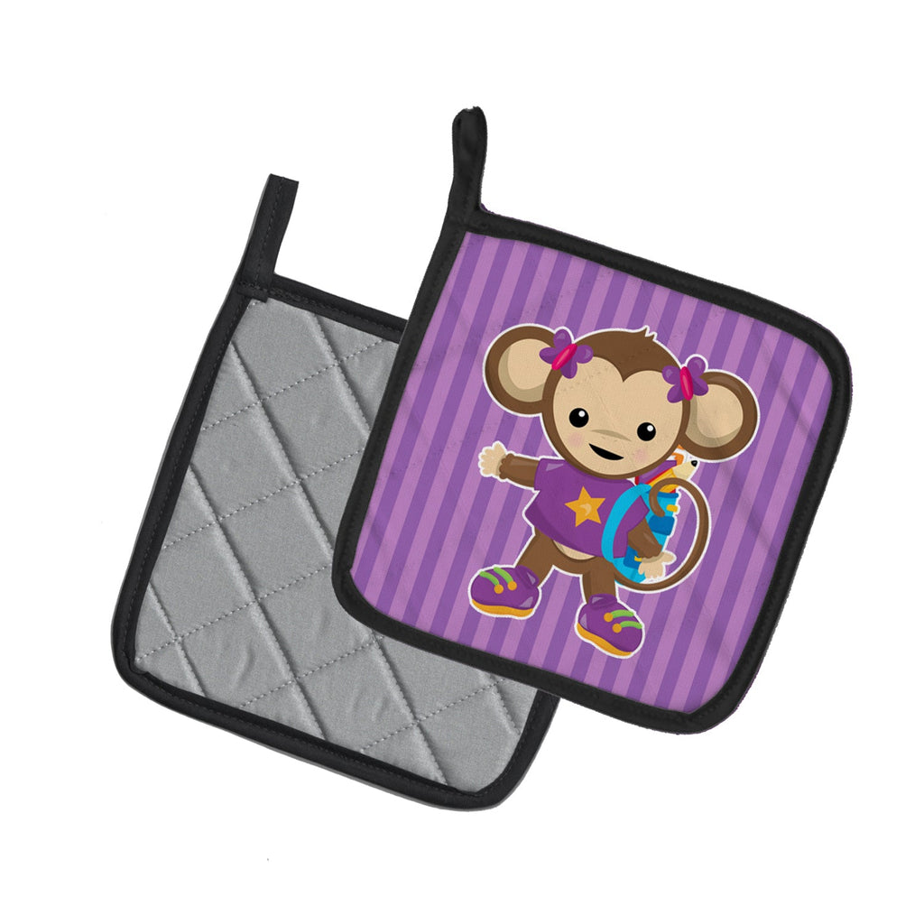Monkey with Backpack Pot Holder Set of 2 Heat Resistant Quilted Hot Pads 7.5 x 7.5 Inch, Insulated Kitchen Trivets for Cooking & Baking