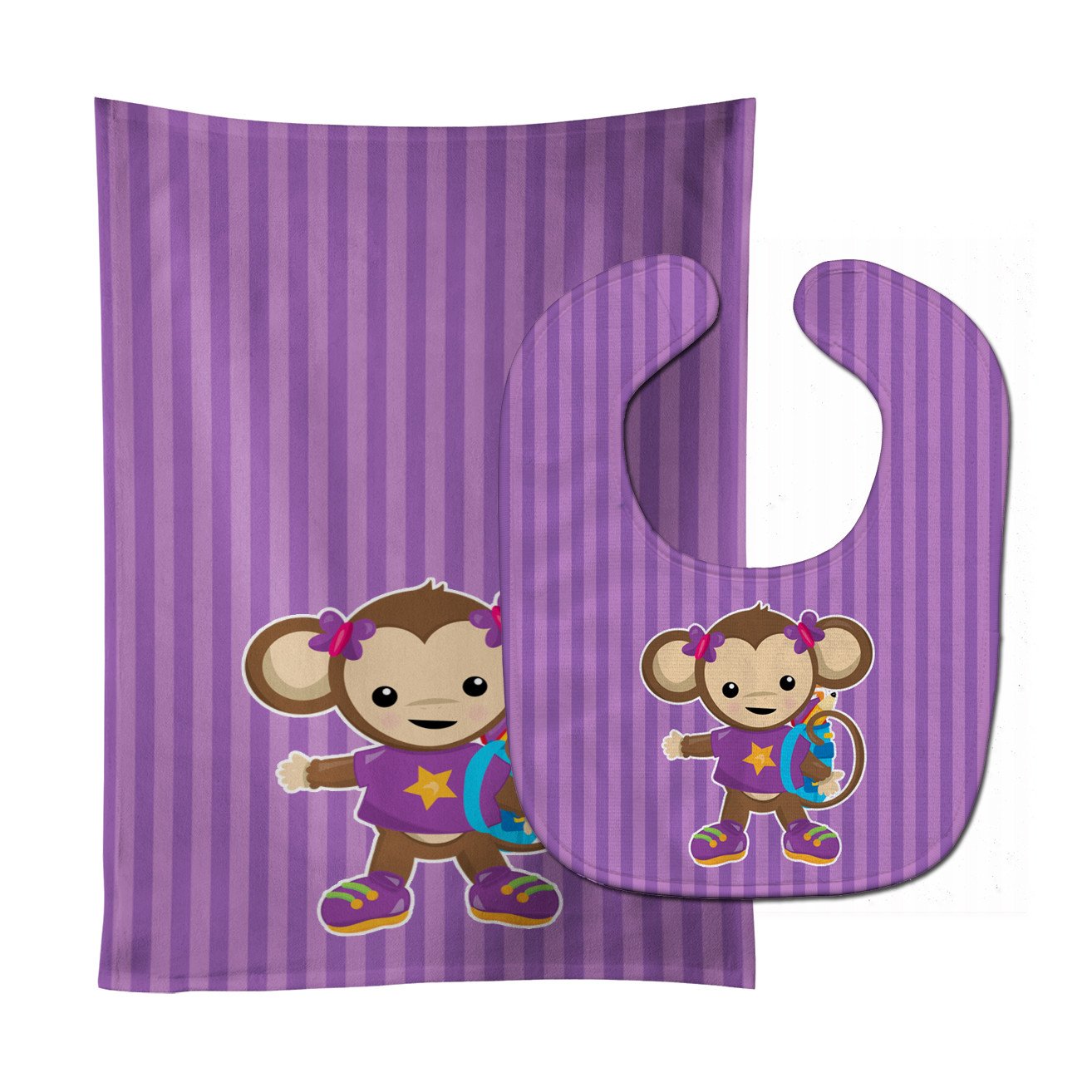 Monkey with Backpack Baby Bib & Burp Cloth Easy-Clean Baby Bib Baby Feeding Accessory Baby Mealtime Essential