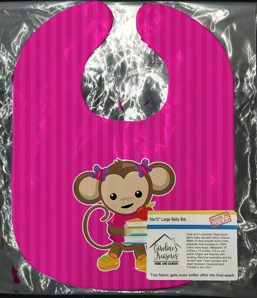 Monkey and School books Baby Bib Easy-Clean Baby Bib Baby Feeding Accessory Baby Mealtime Essential, 10 x 13, Multicolor