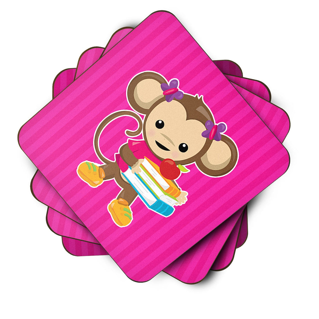 Monkey and School books Foam Coasters Set of 4 Cup Coasters for Indoor Outdoor, Tabletop Protection, Anti Slip, Mouse pad Material