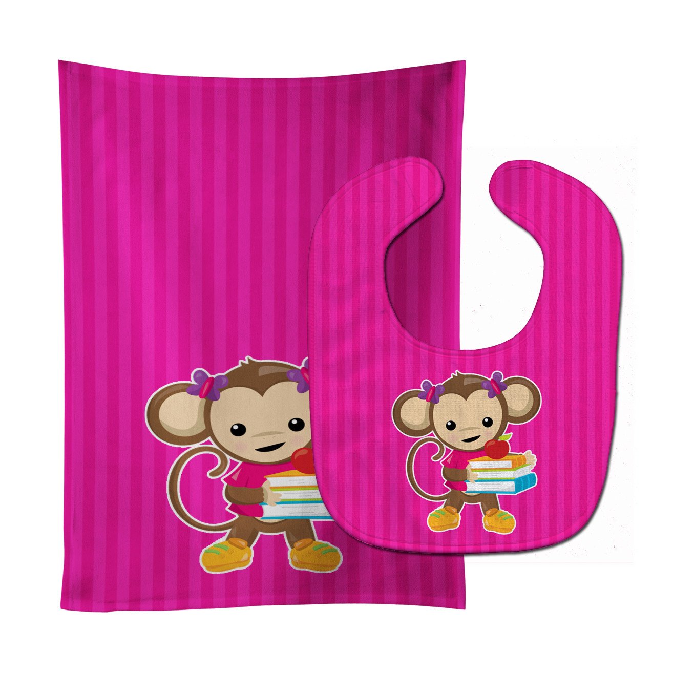 Monkey and School books Baby Bib & Burp Cloth Easy-Clean Baby Bib Baby Feeding Accessory Baby Mealtime Essential