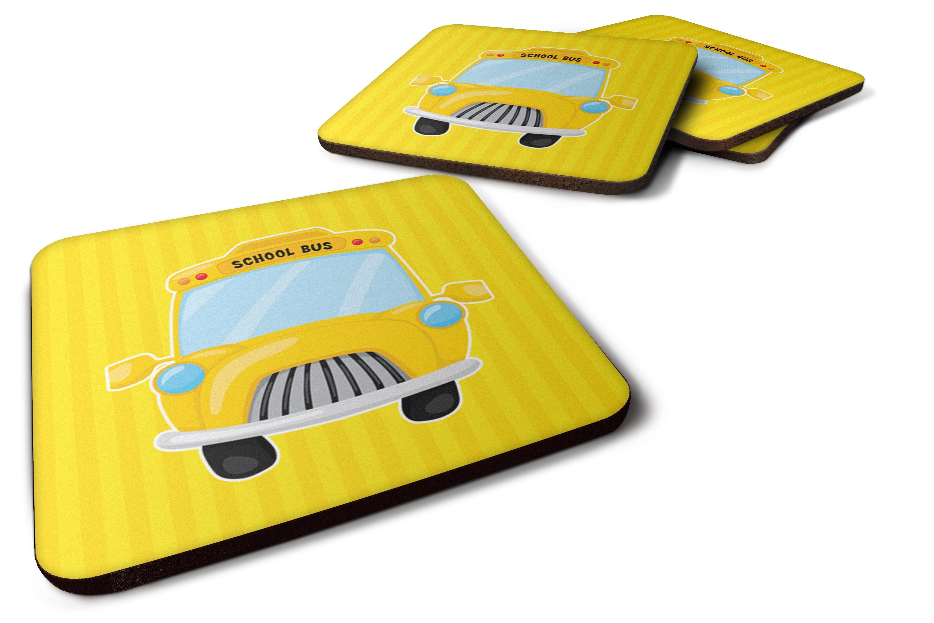 School Bus Foam Coasters Set of 4 Cup Coasters for Indoor Outdoor, Tabletop Protection, Anti Slip, Mouse pad Material