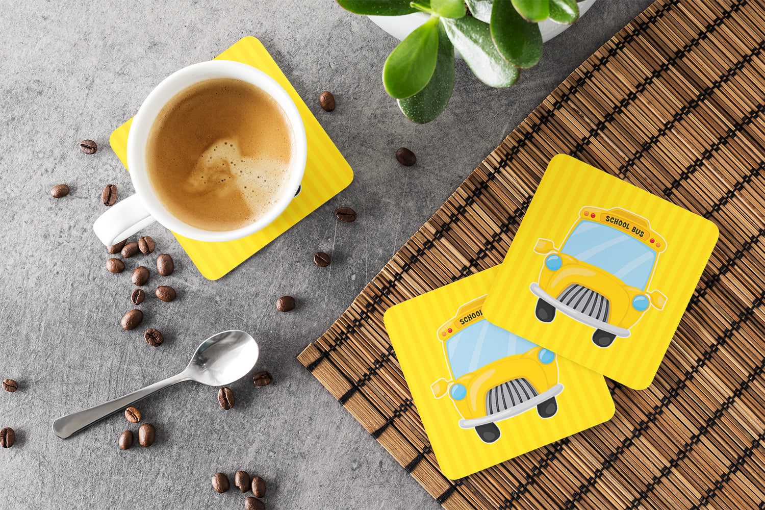 School Bus Foam Coasters Set of 4 Cup Coasters for Indoor Outdoor, Tabletop Protection, Anti Slip, Mouse pad Material